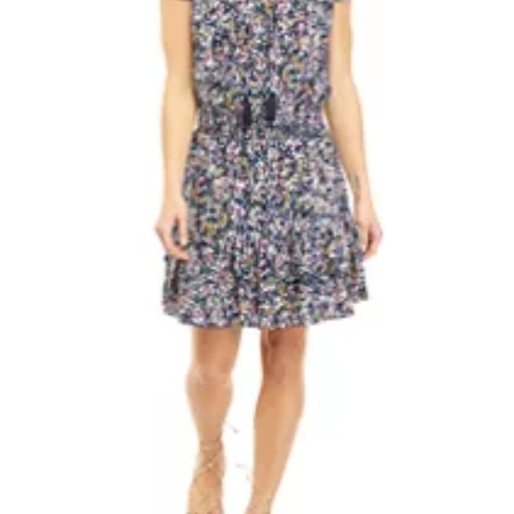 NWT Belk Crown & Ivy Navy Floral Short Sleeve Smocked Waist Spring Easter Dress - Picture 2 of 2